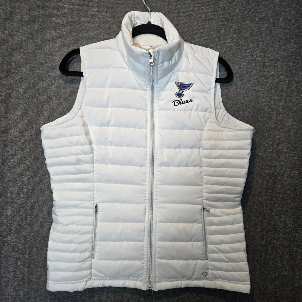 Women's St. Louis Blues Colosseum White Full Zip Puffer Vest Sleeveless Sz XL‎